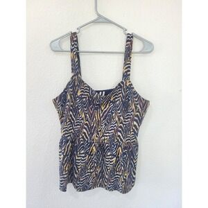 Anthropologie Jamie Tank Top Women's L Blue‎ Zebra Print Sleeveless #11